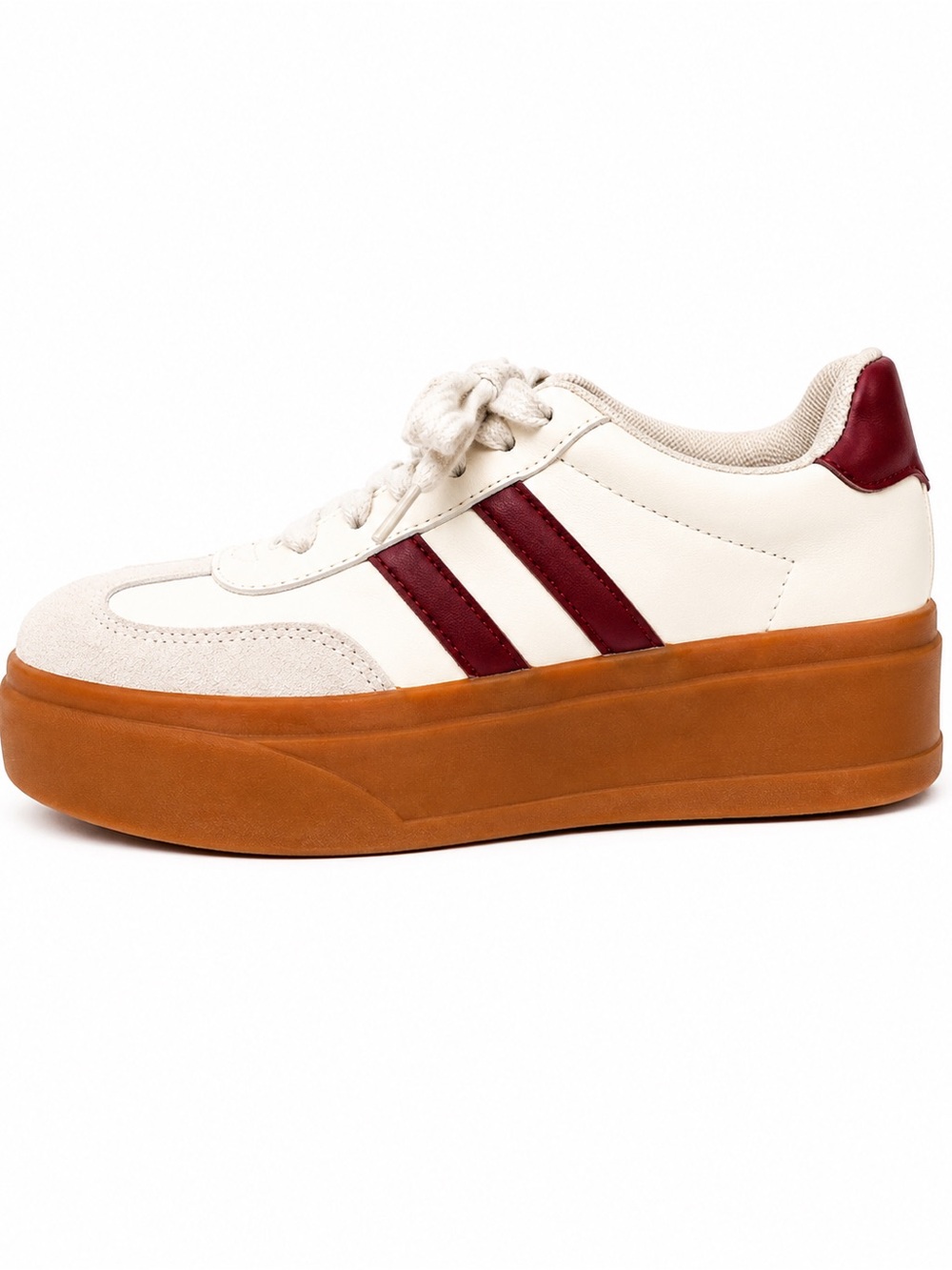 Cozzy White Burgundy Sneakers Youth Size 2 Kids Girls platform Gum Sole EUC